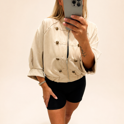 Military Style Faux Suede Jacket