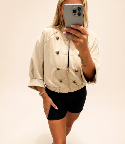 Military Style Faux Suede Jacket