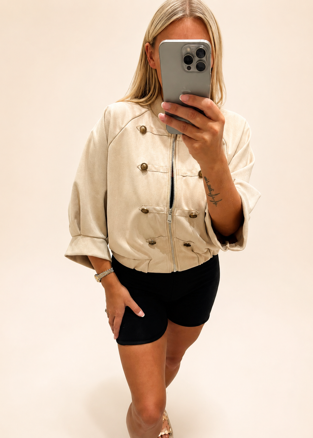 Military Style Faux Suede Jacket