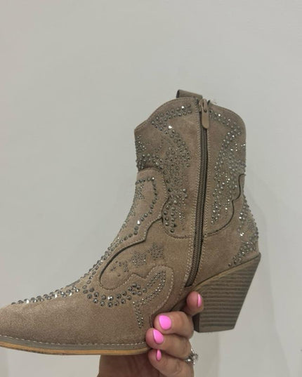 Georgia ~ Taupe Western Heeled Ankle Boots