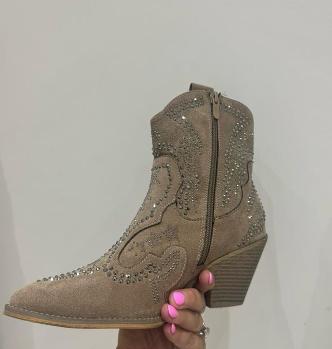Georgia ~ Taupe Western Heeled Ankle Boots