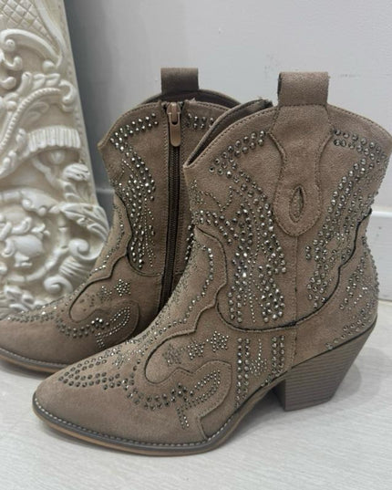 Georgia ~ Taupe Western Heeled Ankle Boots