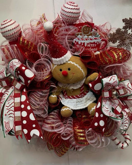 Large Luxury Gingerbread Girl Christmas Wreath