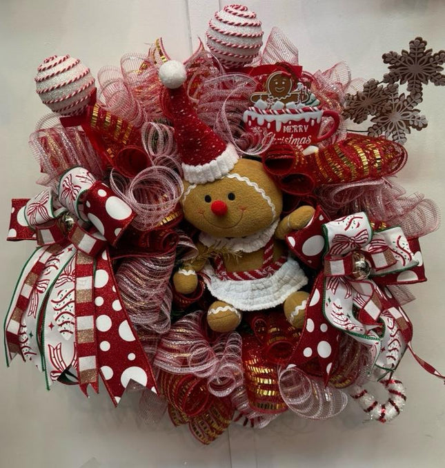 Large Luxury Gingerbread Girl Christmas Wreath