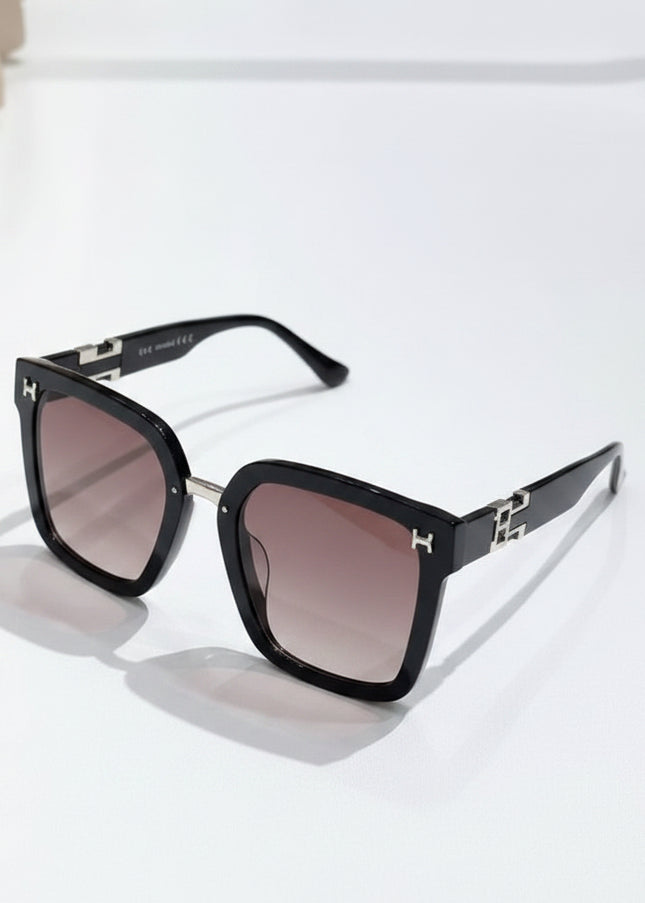 Black Frame H Oversized Square Sunglasses