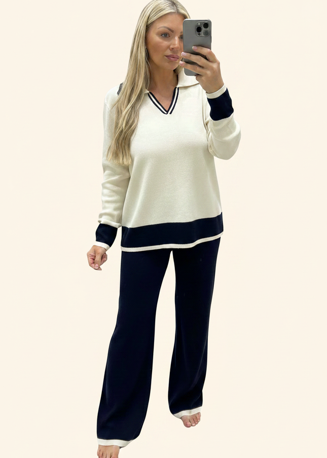 Lucy Fine Knit Lounge Wear Set - Pale Cream