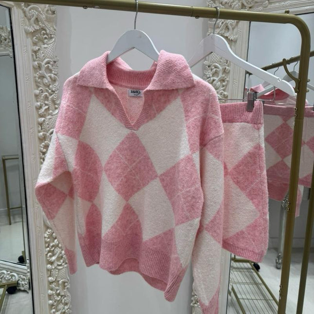 Nigella ~  Argyle Knitted Jumper & Skirt