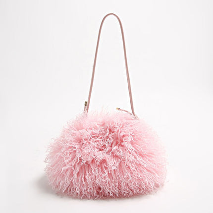 Powder Puff Pink Fluffy Faux Fur Hand Bag