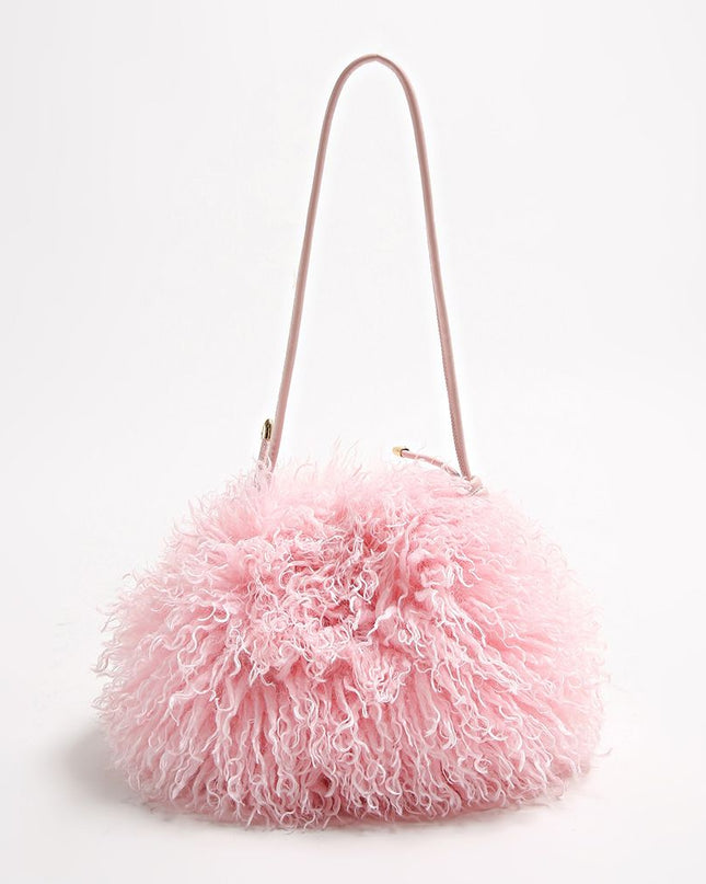 Powder Puff Pink Fluffy Faux Fur Hand Bag