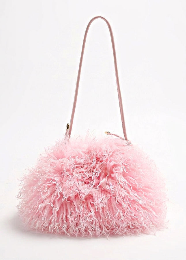 Powder Puff Pink Fluffy Faux Fur Hand Bag