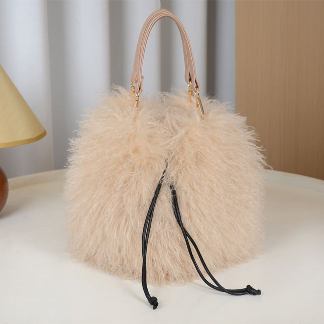 Shelley ~ Faux Fur Soft Plush Hand Bag ~ Cream