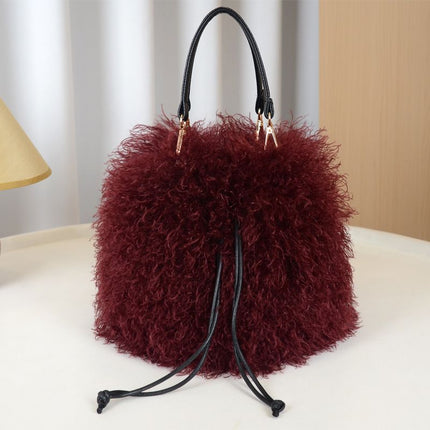 Shelley ~ Faux Fur Soft Plush Hand Bag ~ Burgundy