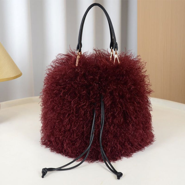 Shelley ~ Faux Fur Soft Plush Hand Bag ~ Burgundy