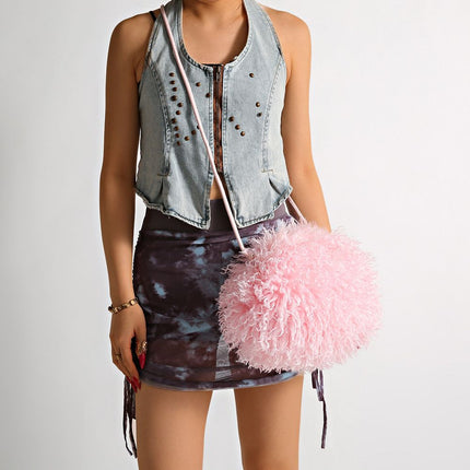 Powder Puff Pink Fluffy Faux Fur Hand Bag