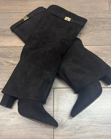 Petra ~ Faux Suede Lock Detail Knee High Boots