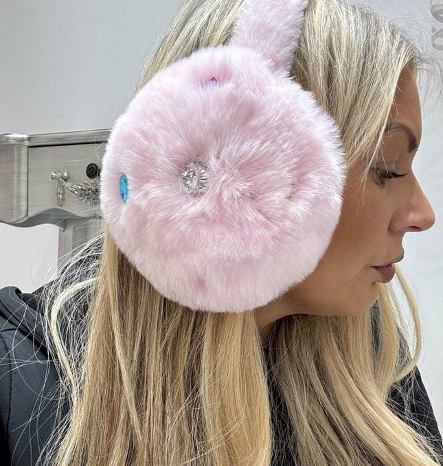 Bonnie ~ Luxury Faux Fur With Crystal Ear Muffs ~ Pink
