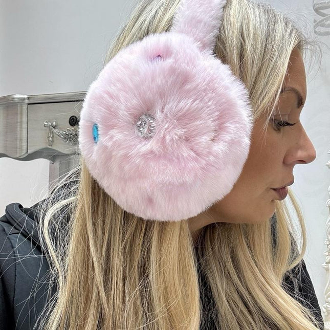 Bonnie ~ Luxury Faux Fur With Crystal Ear Muffs ~ Pink