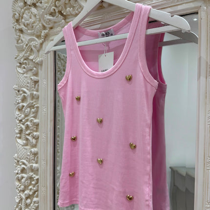 Ribbed Vest With Gold Heart Stud Detail