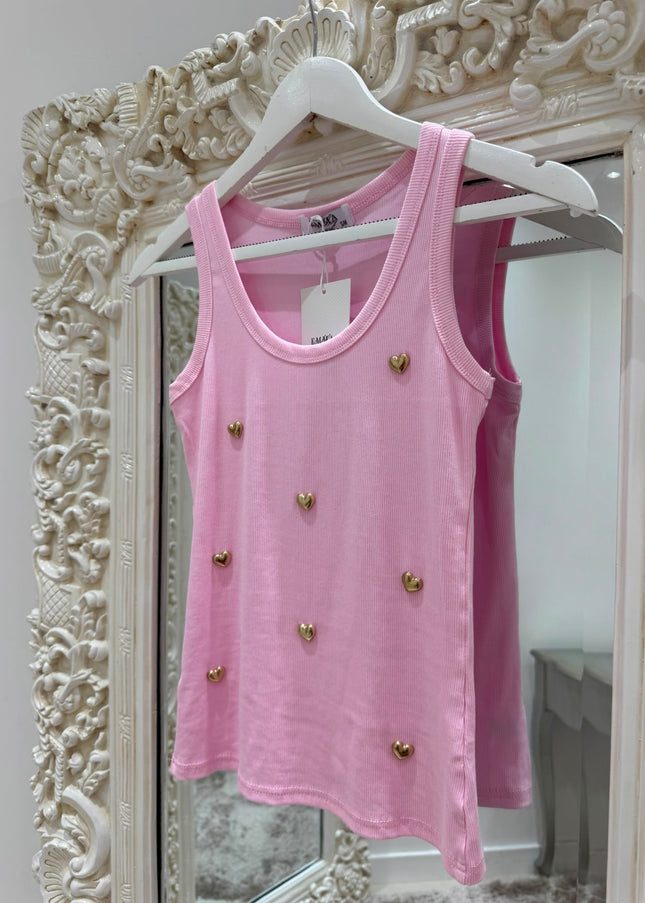 Heart To Heart ~ Ribbed Vest With Gold Heart Stud Detail