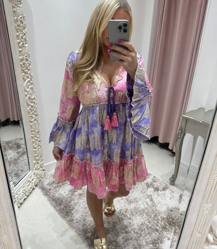Embellished Boho Dress~ Pink/Lilac