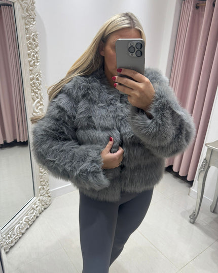 Jasmine ~ Luxury Faux Fur Panelled Jacket ~ Silver Grey