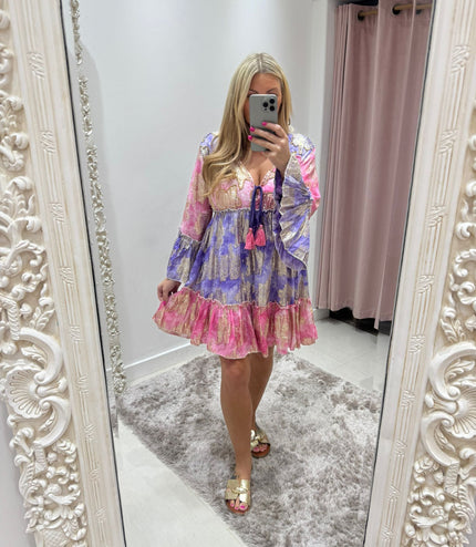 Embellished Boho Dress~ Pink/Lilac