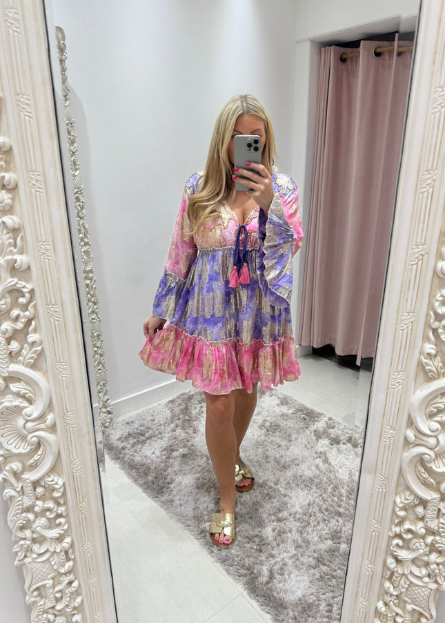 Embellished Boho Dress~ Pink/Lilac