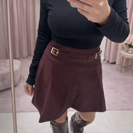Charlotte ~  Faux Leather Skirt With Gold Buckles
