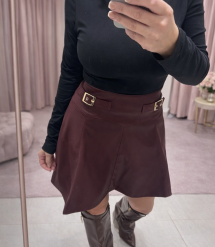 Charlotte ~  Faux Leather Skirt With Gold Buckles
