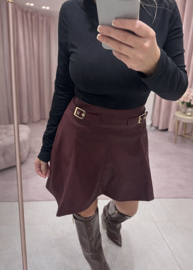 Charlotte ~  Faux Leather Skirt With Gold Buckles