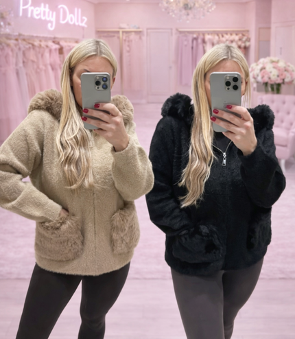 Mishca ~ Thick Fur Knit Hooded Cardigan/Jacket