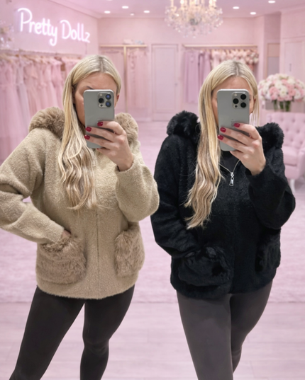 Mishca ~ Thick Fur Knit Hooded Cardigan/Jacket