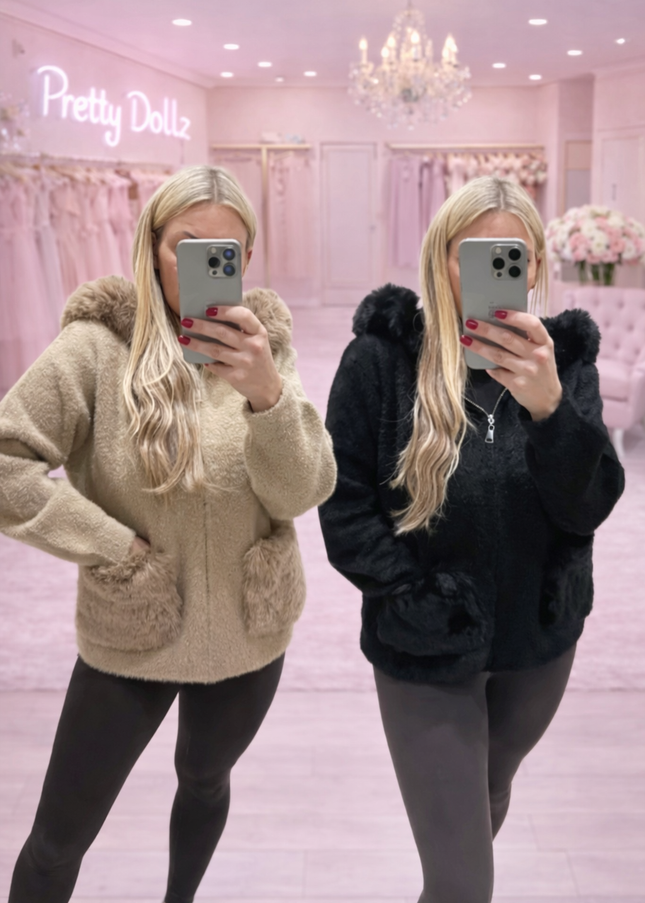 Mishca ~ Thick Fur Knit Hooded Cardigan/Jacket