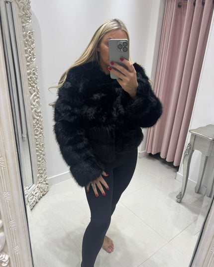 Jasmine - Luxury Faux Fur Panelled Jacket ~ Black