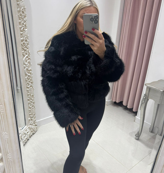 Jasmine - Luxury Faux Fur Panelled Jacket ~ Black