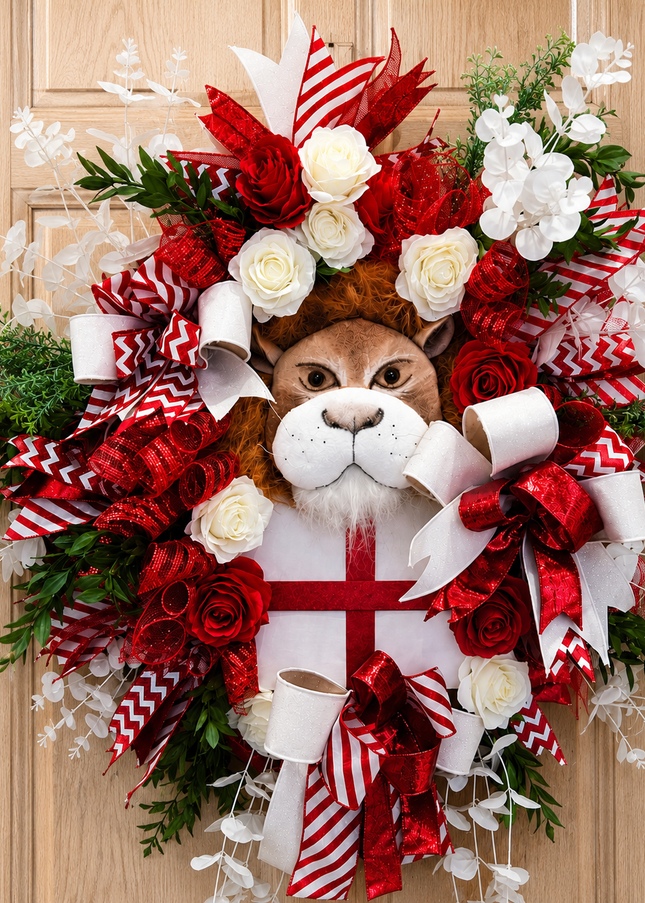 George ~ Large England World Cup Patriotic Football Wreath With Lion's Head