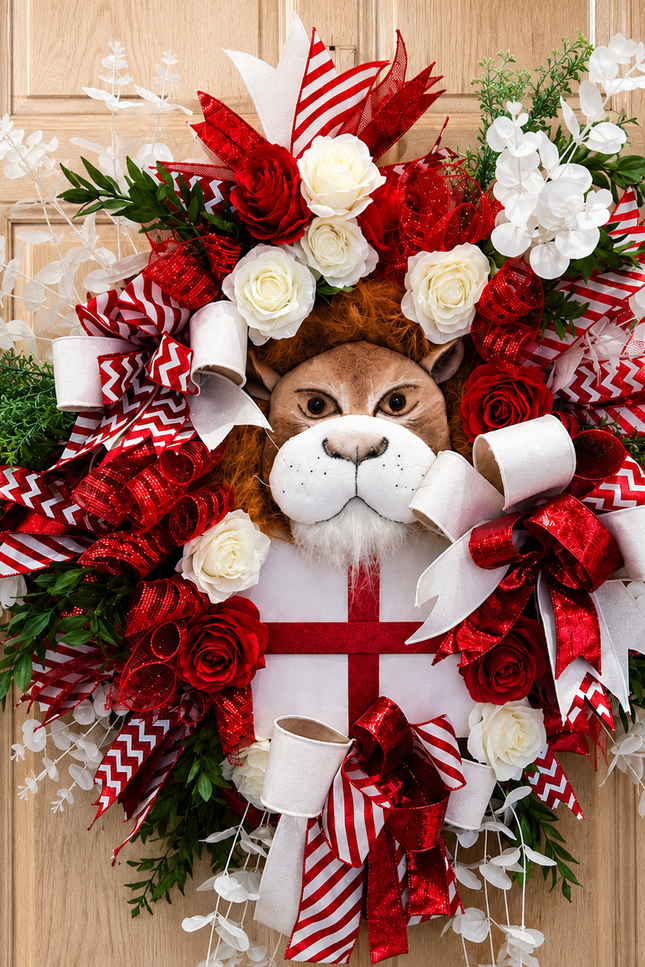 George ~ Large England World Cup Patriotic Football Wreath With Lion's Head