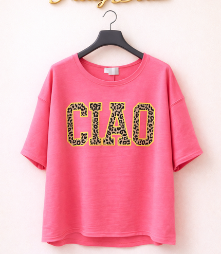 Neon Pink Leopard Print Logo Sweat Shirt