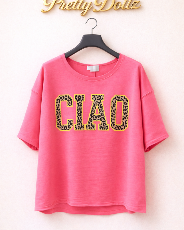 Neon Pink Leopard Print Logo Sweat Shirt