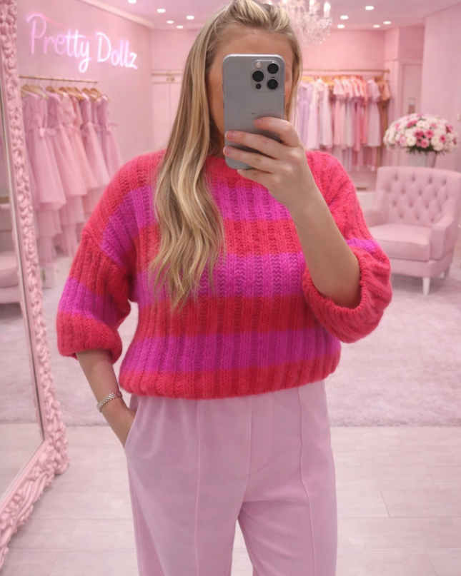 Sienna ~ Short Sleeved Striped Knitted Jumper