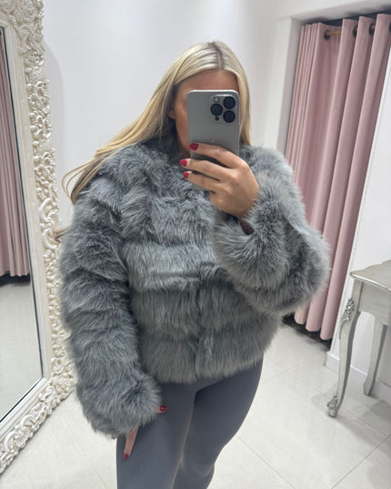 Jasmine ~ Luxury Faux Fur Panelled Jacket ~ Silver Grey