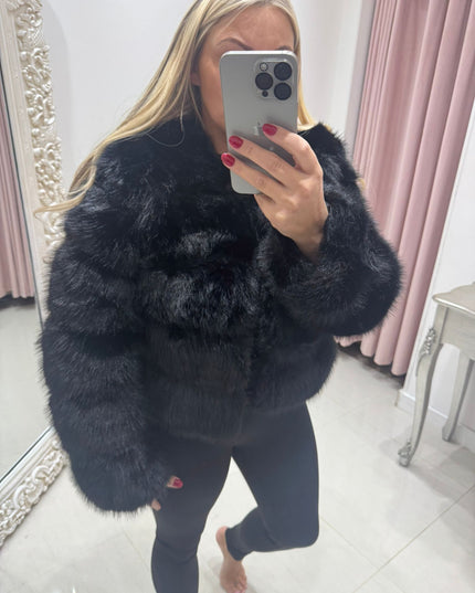 Jasmine - Luxury Faux Fur Panelled Jacket ~ Black