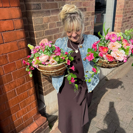 2  Wall Baskets ~  Pink Flowers