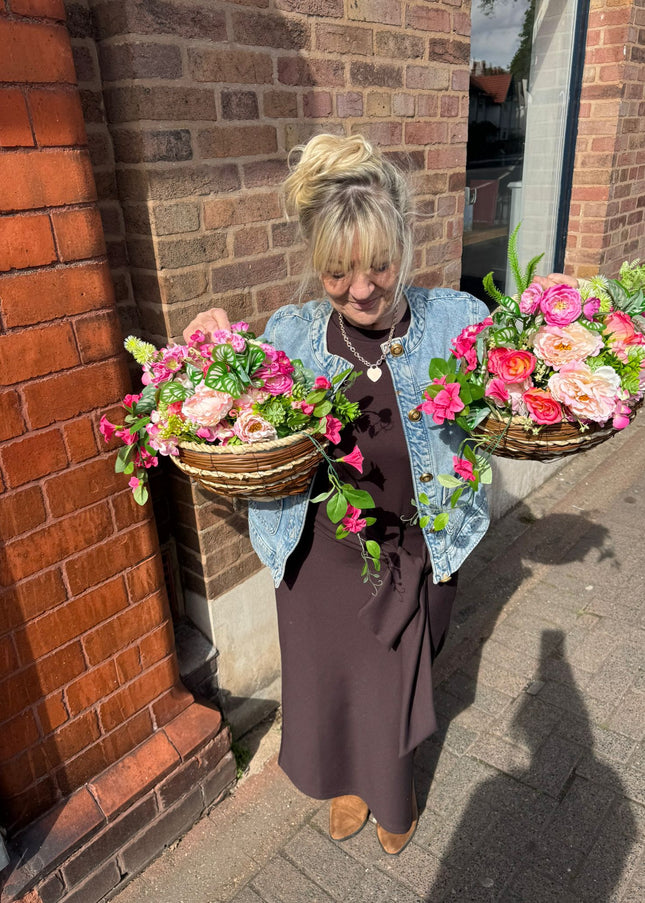 2  Wall Baskets ~  Pink Flowers