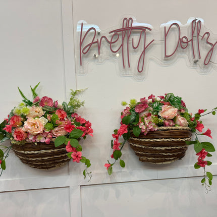 2  Wall Baskets ~  Pink Flowers