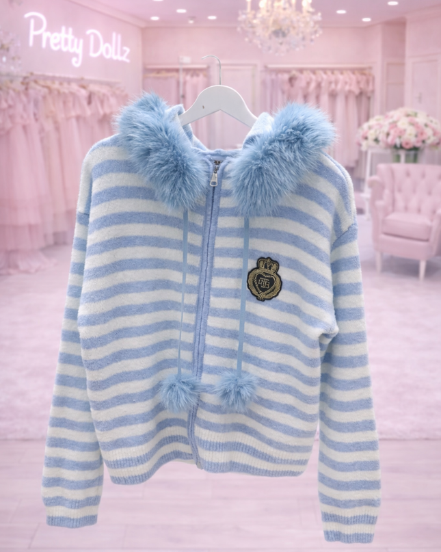 Ellie ~ Powder Blue Striped Hooded Jacket
