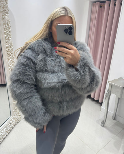 Jasmine ~ Luxury Faux Fur Panelled Jacket ~ Silver Grey