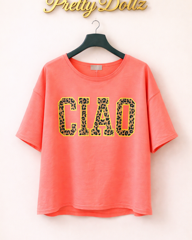 Neon Coral Leopard Print Logo Sweat Shirt