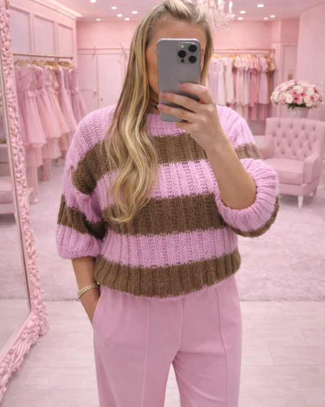 Sienna ~ Short Sleeved Striped Knitted Jumper