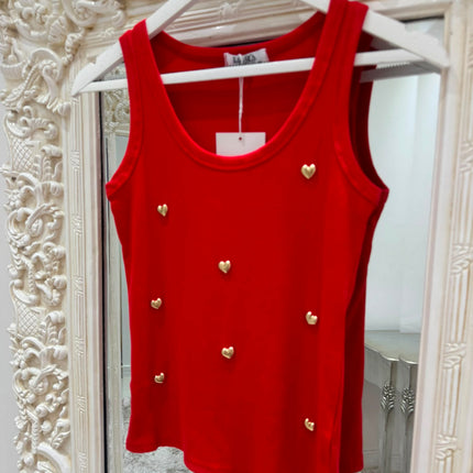 Ribbed Vest With Gold Heart Stud Detail